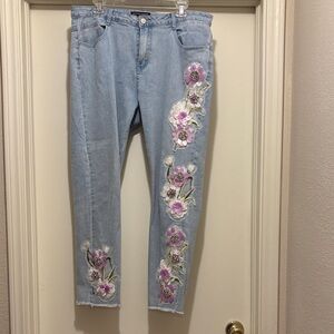 Floral Embroidered Light Blue Jeans
